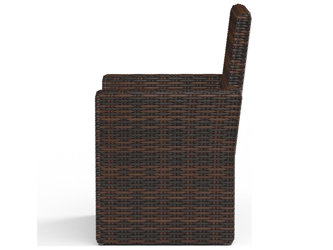 Sunset West Montecito Wicker Outdoor Patio Dining Chair in Canvas Flax with Self Welt