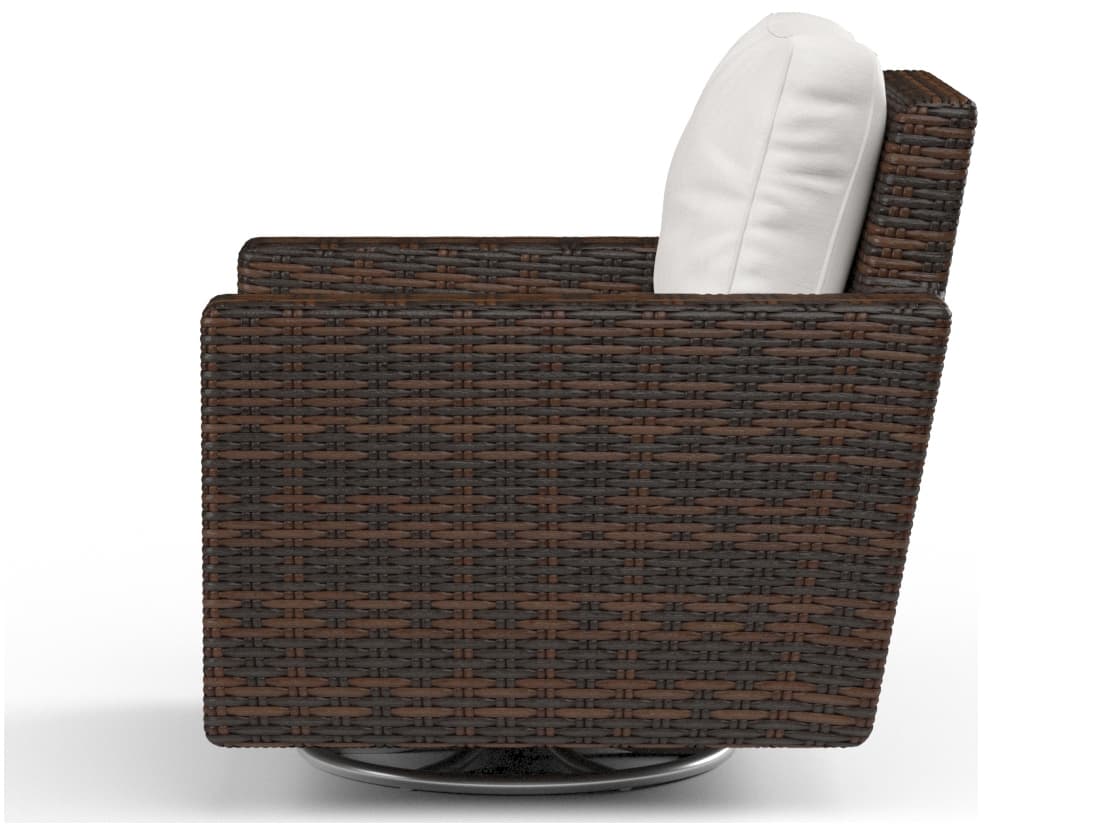 Sunset West Montecito Wicker Swivel Rocker Patio Lounge Chair in Canvas Flax with Self Welt