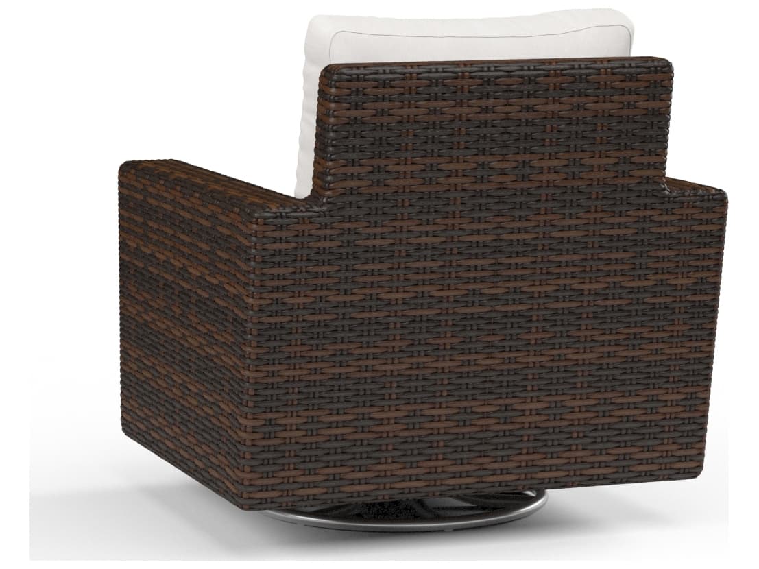 Sunset West Montecito Wicker Swivel Rocker Patio Lounge Chair in Canvas Flax with Self Welt