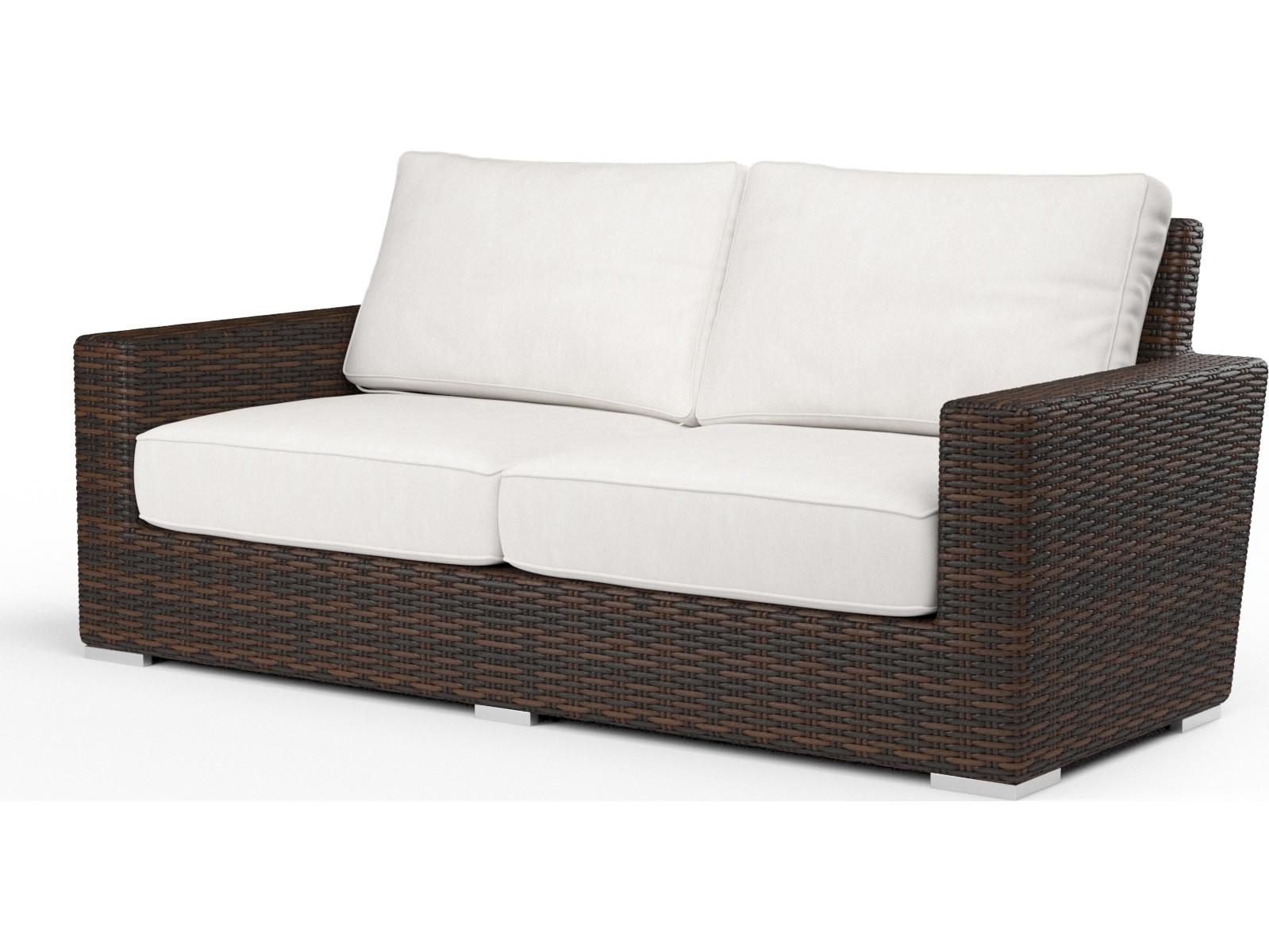 Sunset West Montecito Wicker Outdoor Loveseat in Canvas Flax with Self Welt