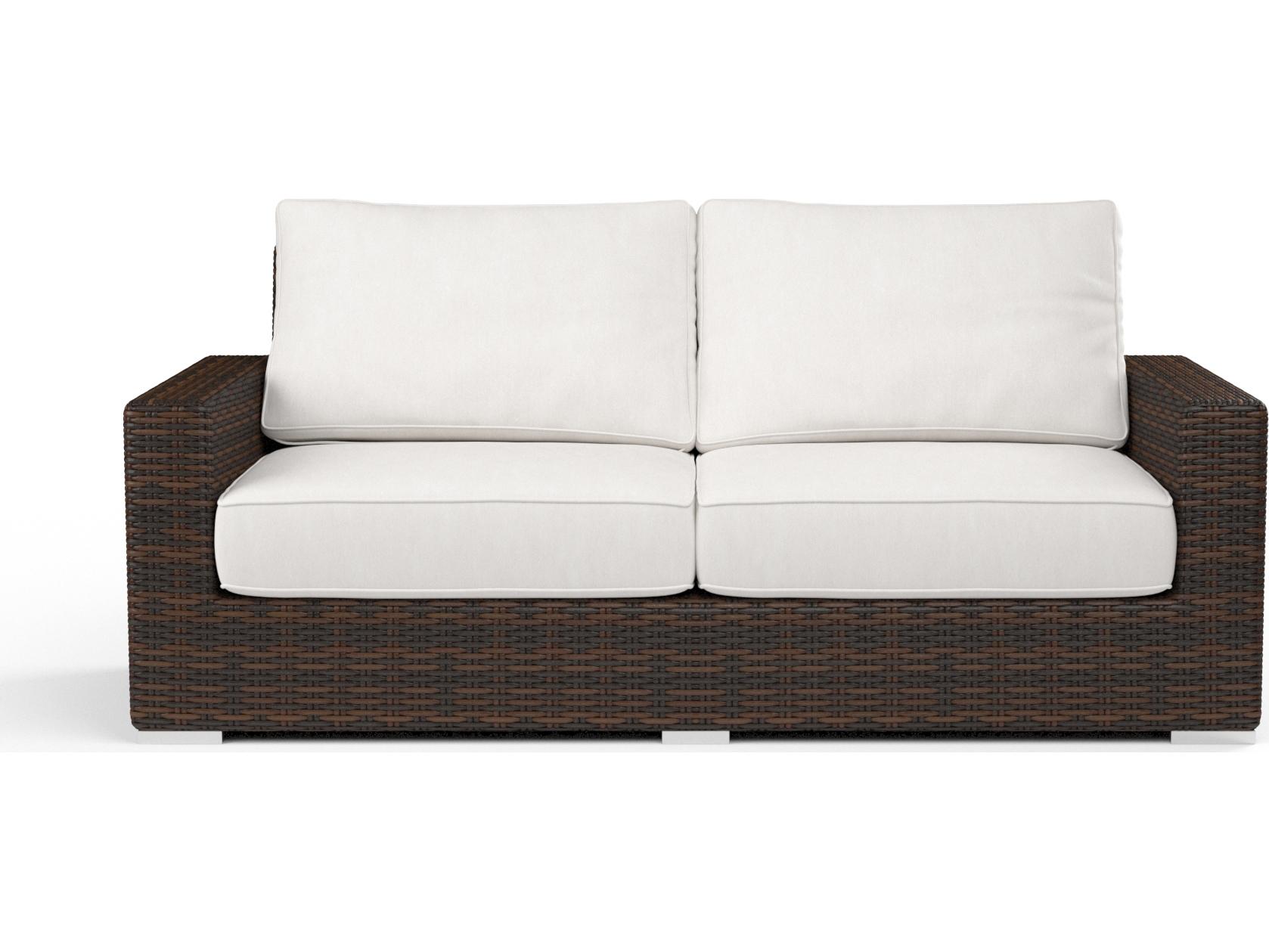 Sunset West Montecito Wicker Outdoor Loveseat in Canvas Flax with Self Welt