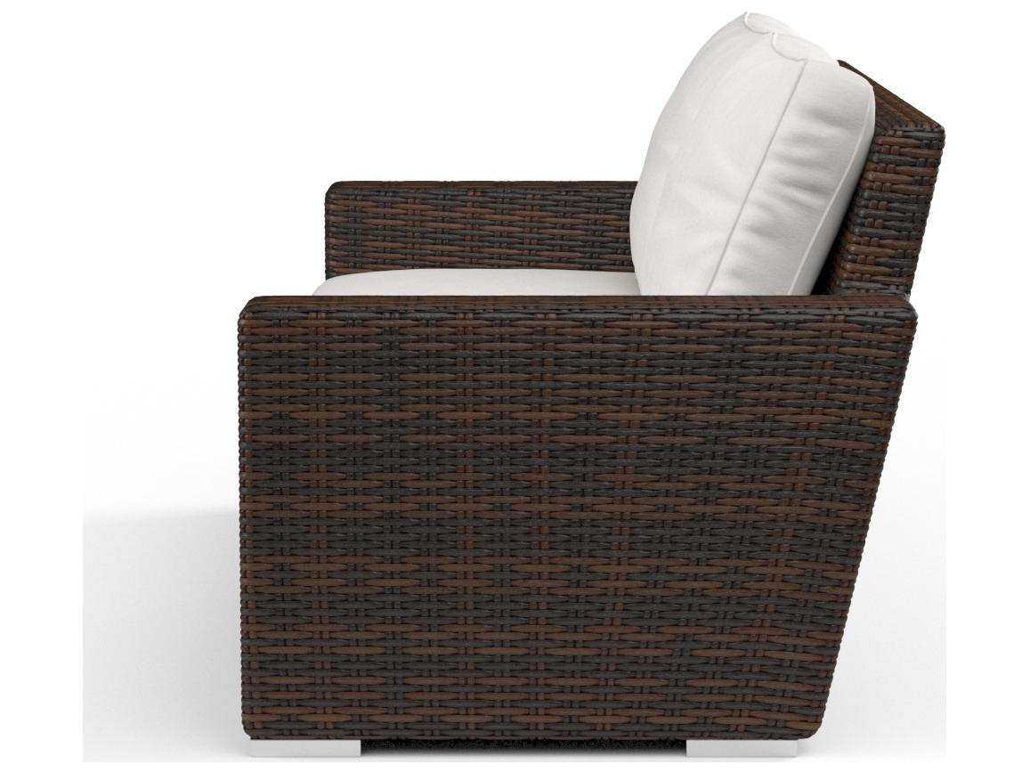 Sunset West Montecito Wicker Outdoor Loveseat in Canvas Flax with Self Welt