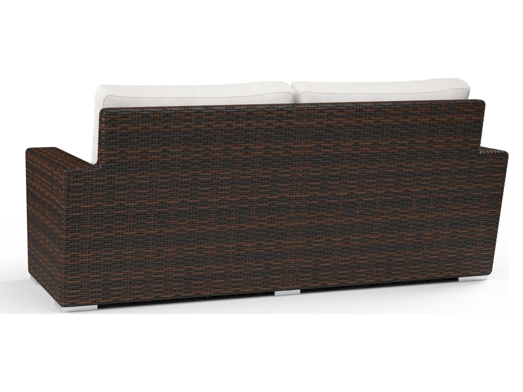 Sunset West Montecito Wicker Outdoor Loveseat in Canvas Flax with Self Welt