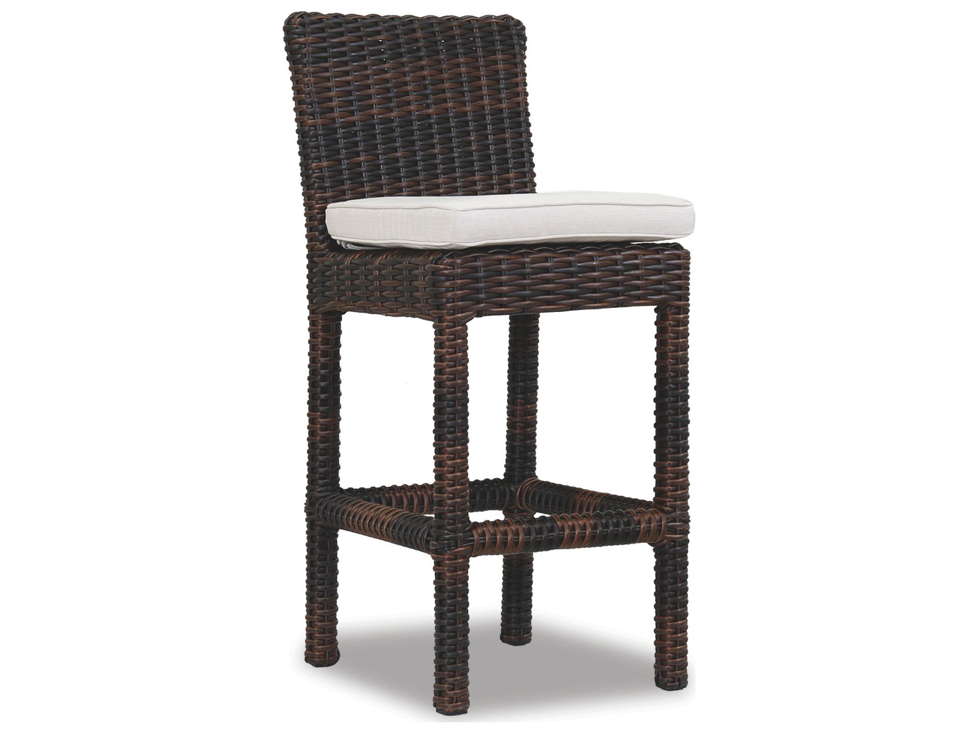 Sunset West Montecito Wicker Patio Bar Stool in Canvas Flax with Self Welt
