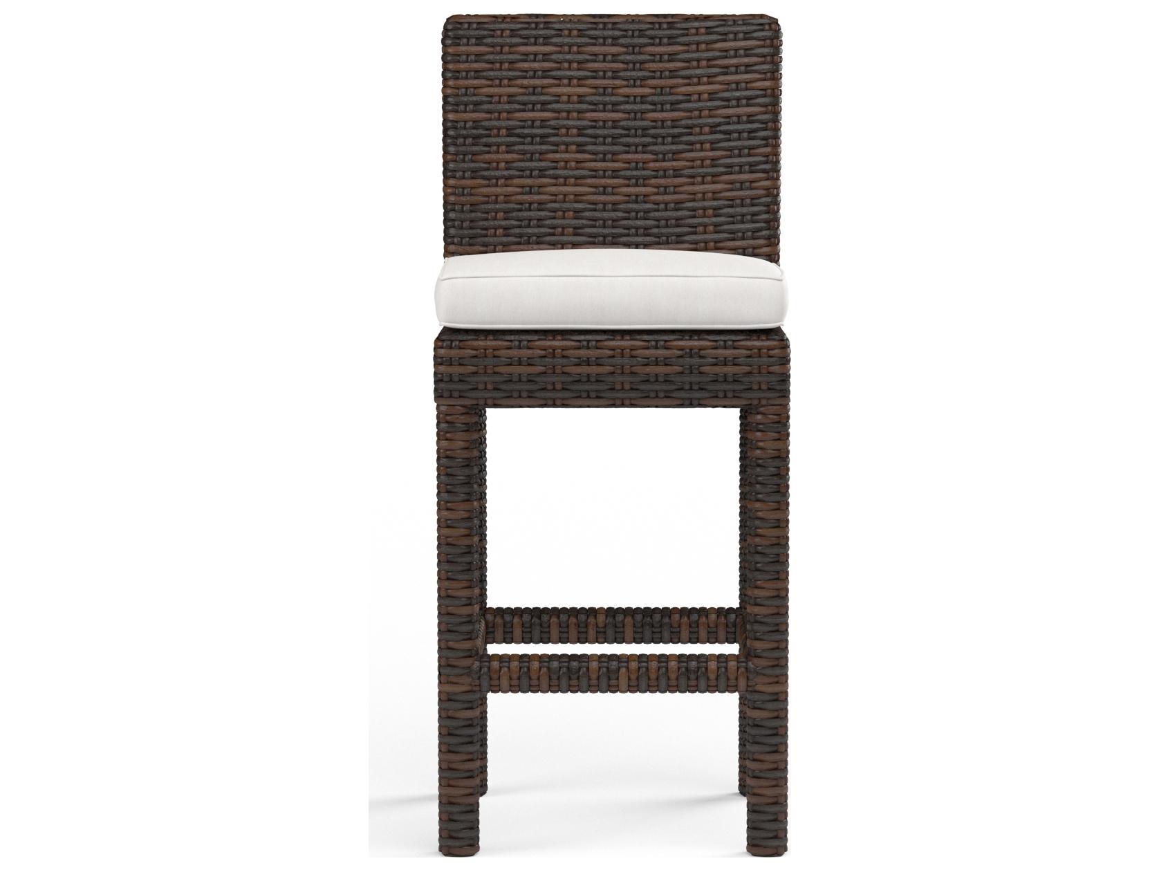 Sunset West Montecito Wicker Patio Bar Stool in Canvas Flax with Self Welt