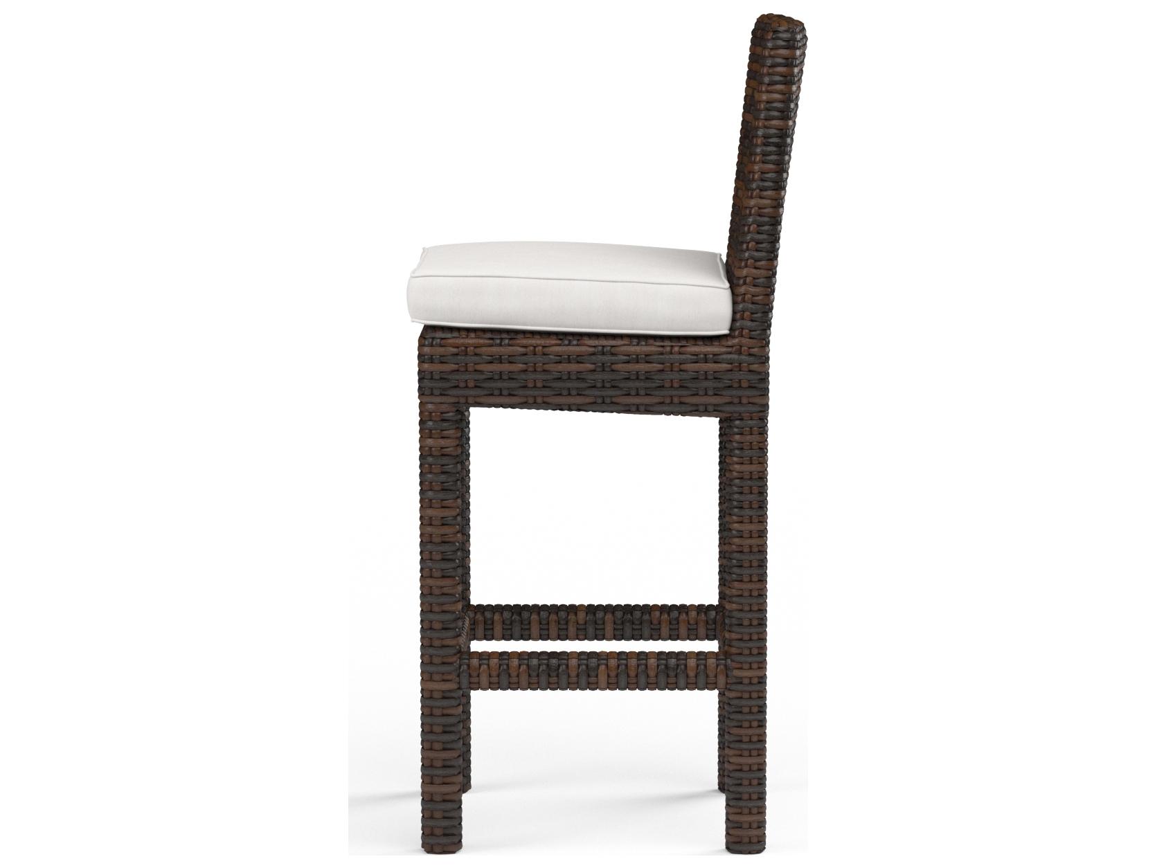Sunset West Montecito Wicker Patio Bar Stool in Canvas Flax with Self Welt