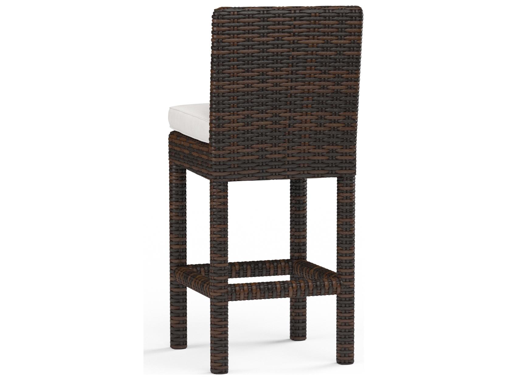 Sunset West Montecito Wicker Patio Bar Stool in Canvas Flax with Self Welt