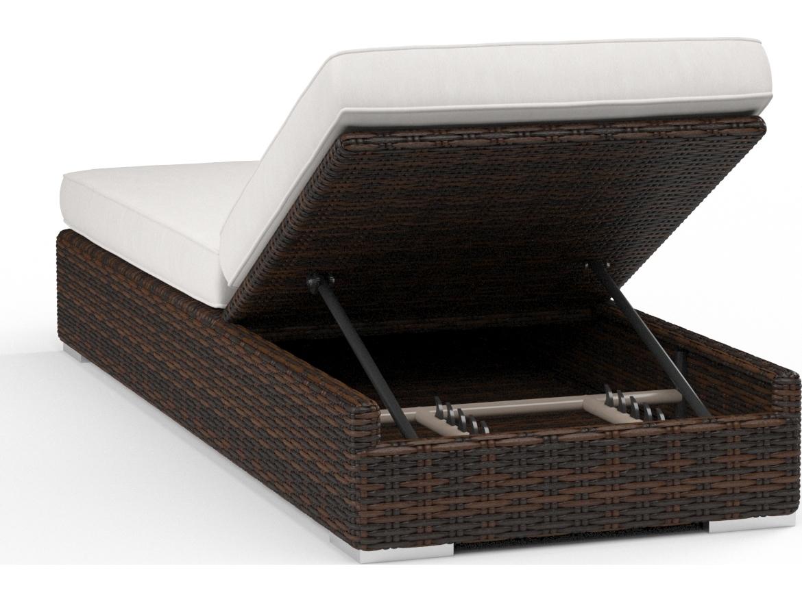 Sunset West Montecito Wicker Outdoor Patio Chaise Lounge in Canvas Flax with Self Welt