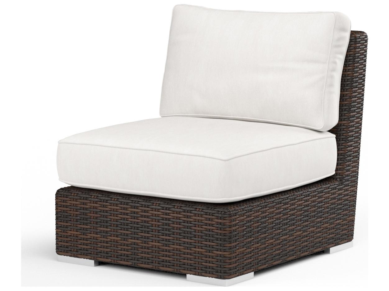 Sunset West Montecito Wicker Armless Outdoor Patio Lounge Chair in Canvas Flax with Self Welt