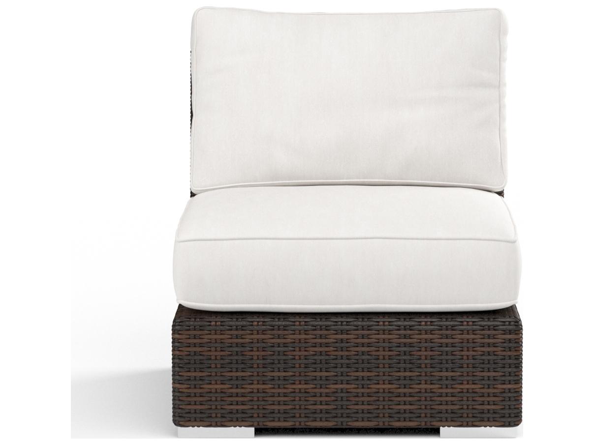 Sunset West Montecito Wicker Armless Outdoor Patio Lounge Chair in Canvas Flax with Self Welt