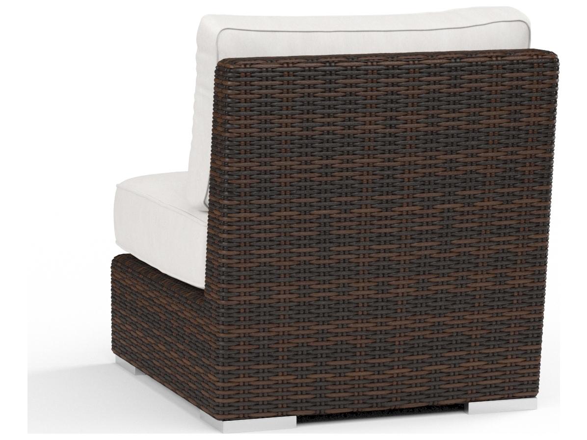 Sunset West Montecito Wicker Armless Outdoor Patio Lounge Chair in Canvas Flax with Self Welt