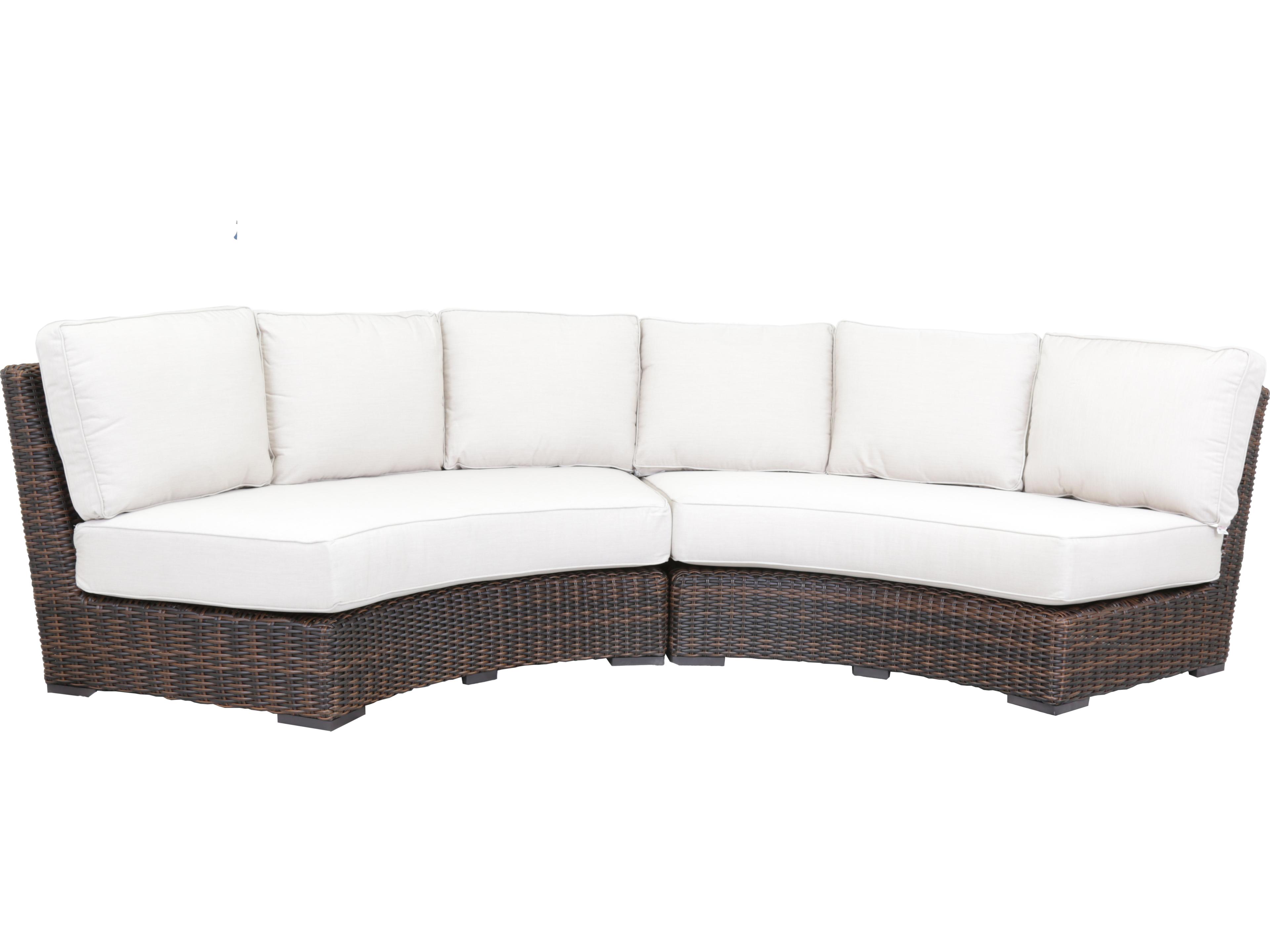 Sunset West Montecito Wicker Curved Patio Loveseat in Canvas Flax with Self Welt