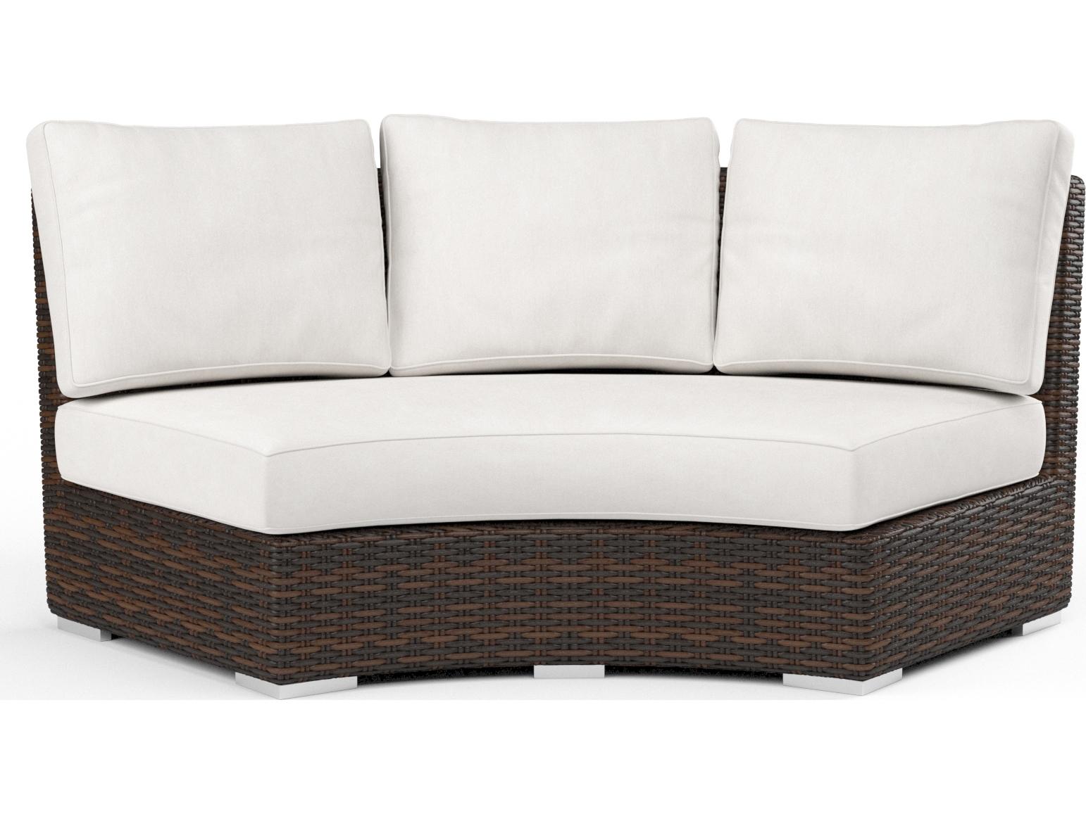 Sunset West Montecito Wicker Curved Patio Loveseat in Canvas Flax with Self Welt