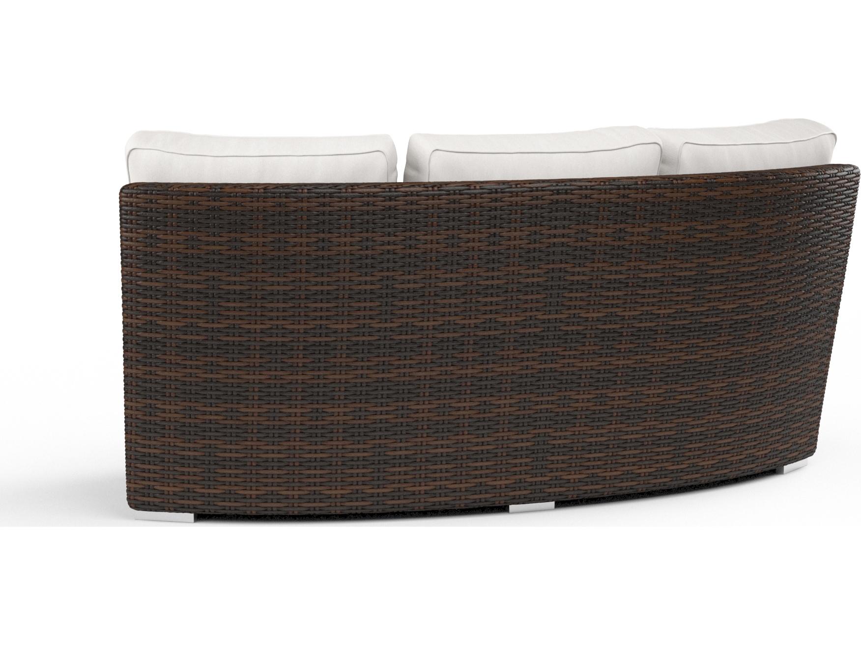 Sunset West Montecito Wicker Curved Patio Loveseat in Canvas Flax with Self Welt