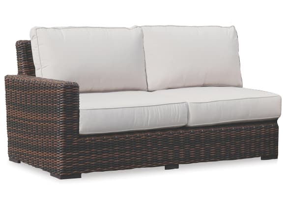 Sunset West Montecito Wicker Tobacco & Cognac Left Arm Outdoor Patio Loveseat in Canvas Flax with Self Welt