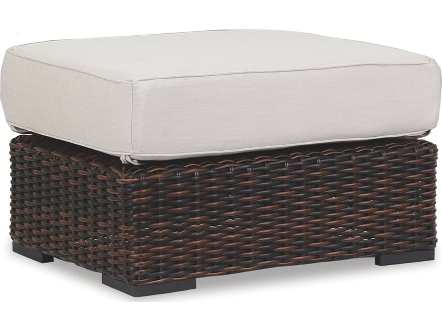 Sunset West Montecito Wicker Outdoor Ottoman in Canvas Flax with Self Welt