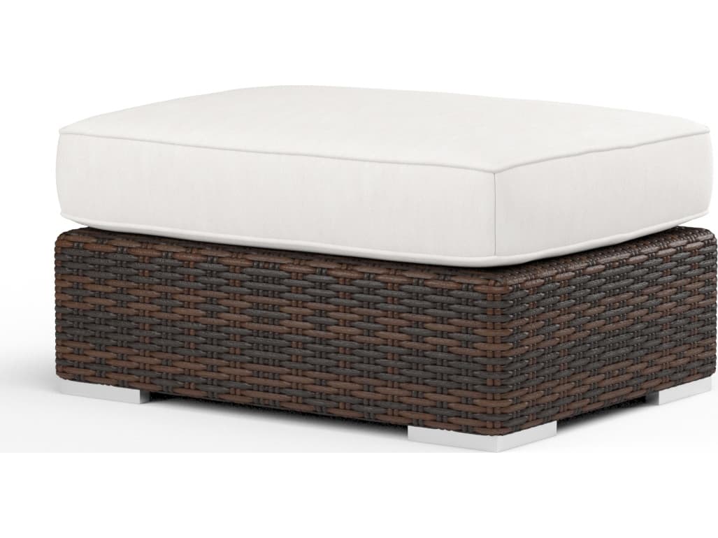 Sunset West Montecito Wicker Outdoor Ottoman in Canvas Flax with Self Welt