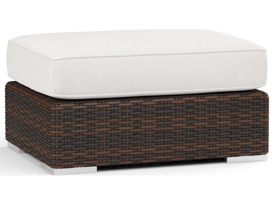 Sunset West Montecito Wicker Outdoor Ottoman in Canvas Flax with Self Welt