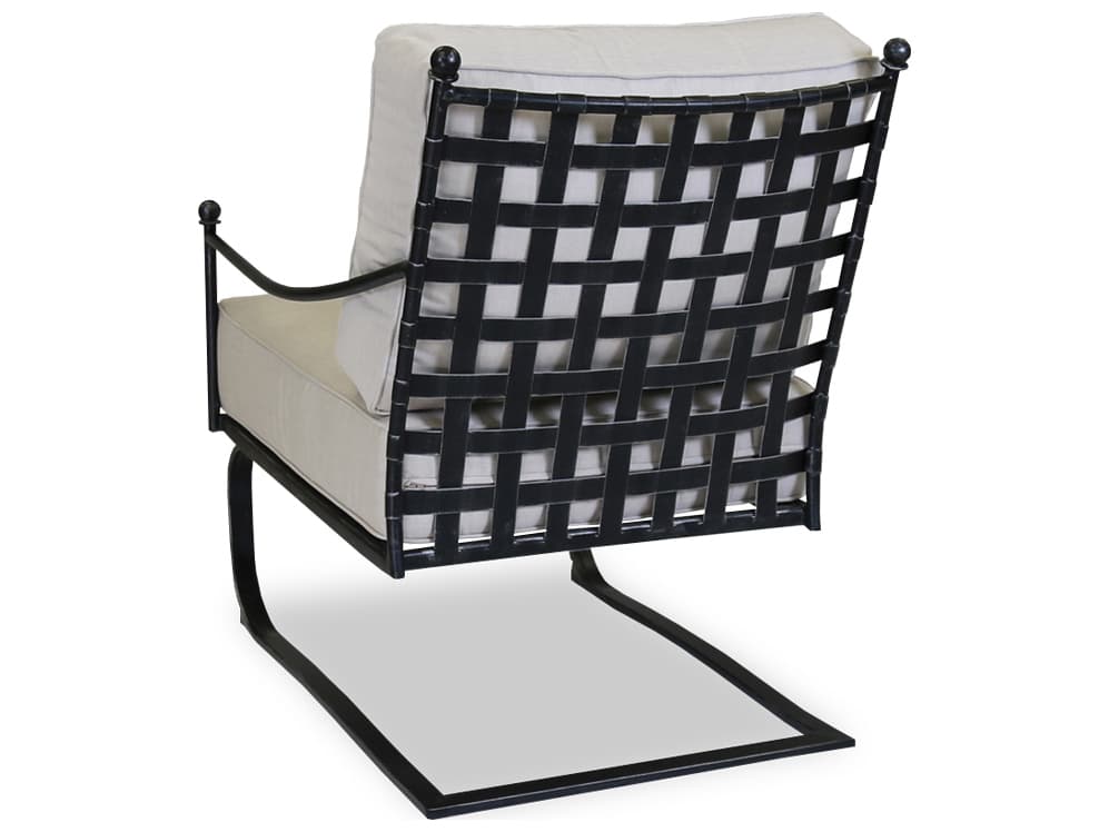 Sunset West Provence Wrought Iron Spring Outdoor Patio Club Chair in Canvas Flax with Self Welt