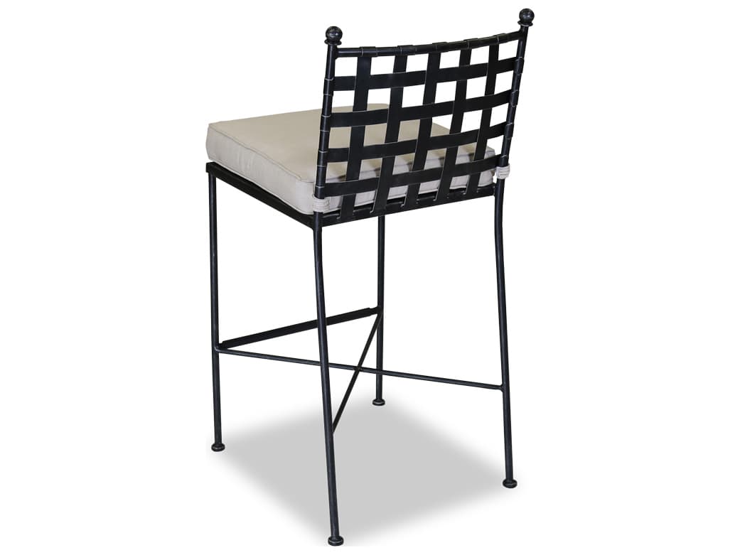 Sunset West Provence Wrought Iron Outdoor Bar Stool in Canvas Flax with Self Welt