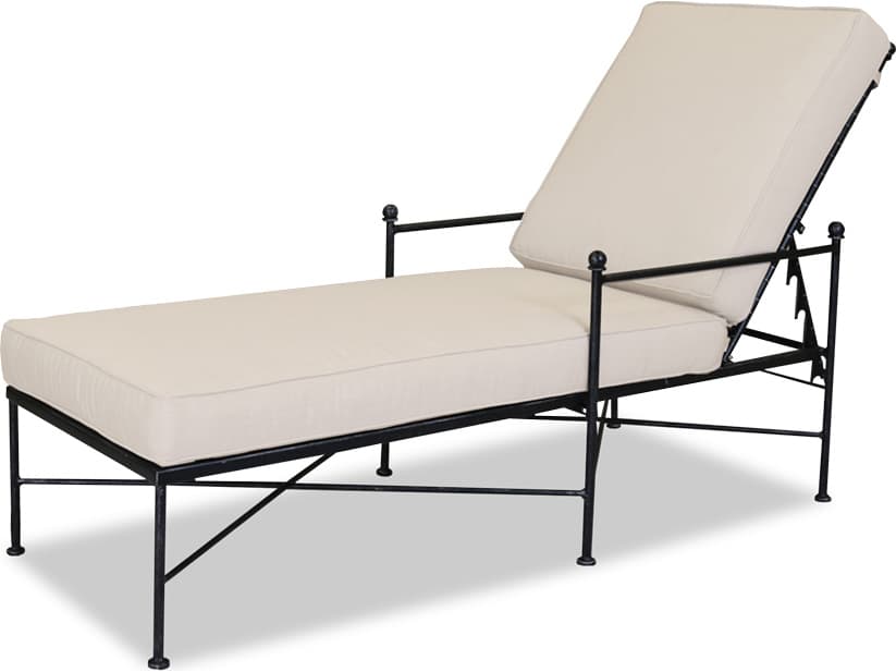 Sunset West Provence Wrought Iron Patio Chaise in Canvas Flax with Self Welt