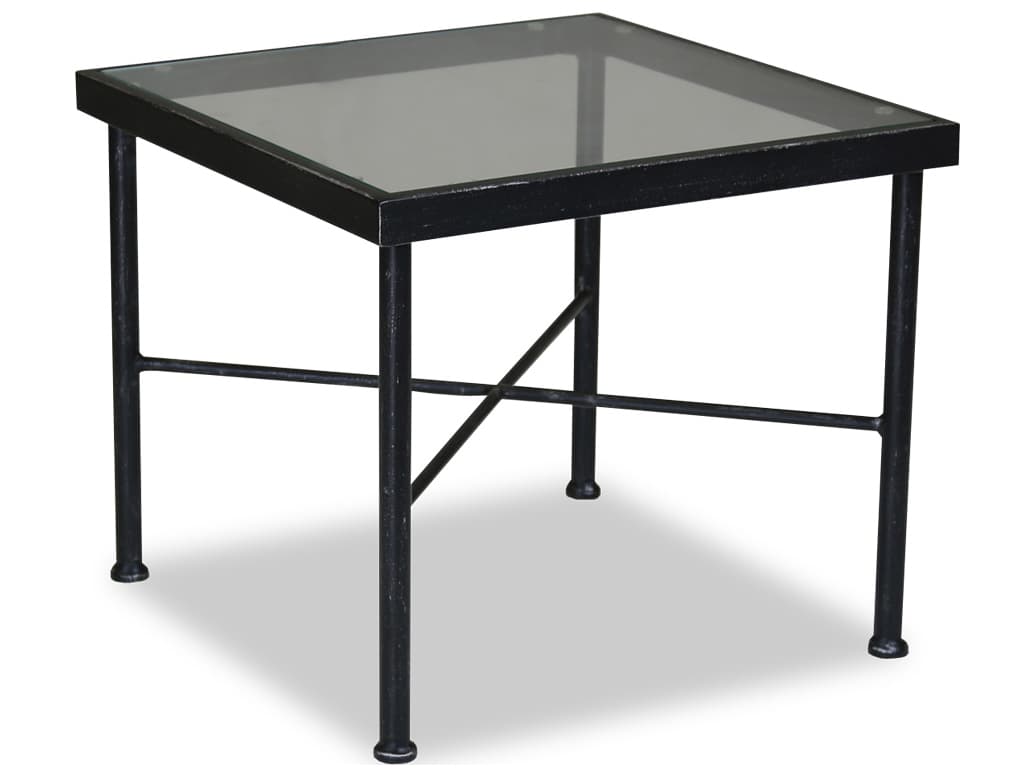Sunset West Provence Wrought Iron Square Glass Top Outdoor End Table