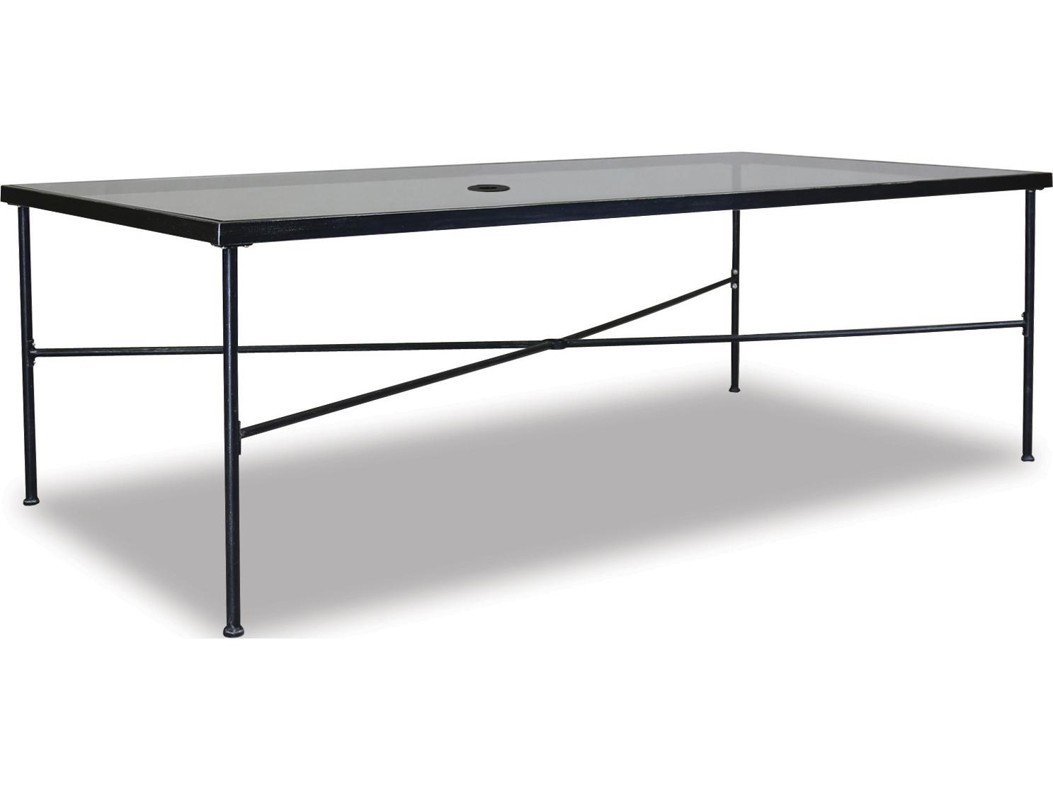 Sunset West Provence Wrought Iron Rectangular Glass Top Outdoor Patio Dining Table