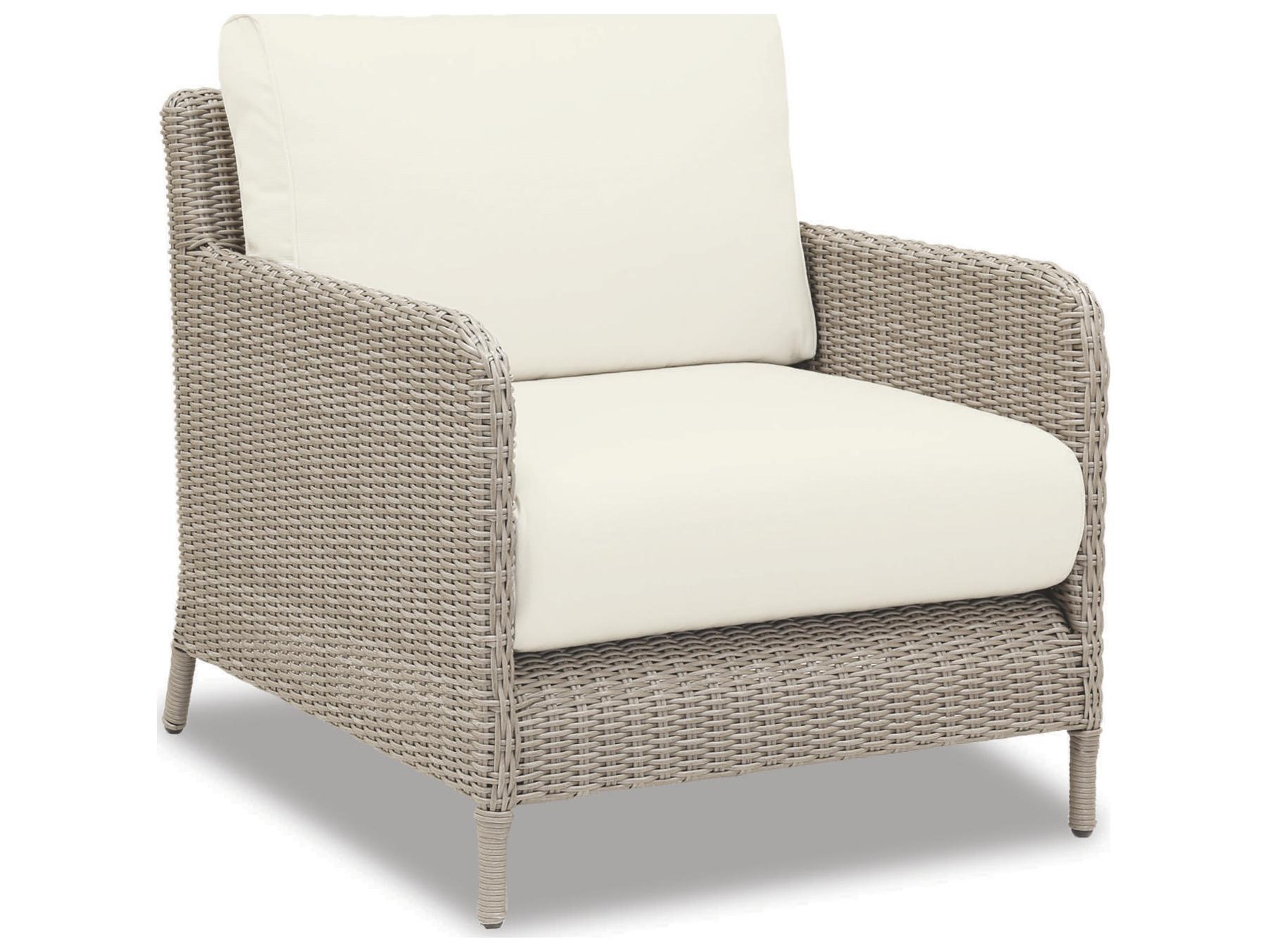 Sunset West Manhattan Wicker Outdoor Club Chair in Linen Canvas with Self Welt