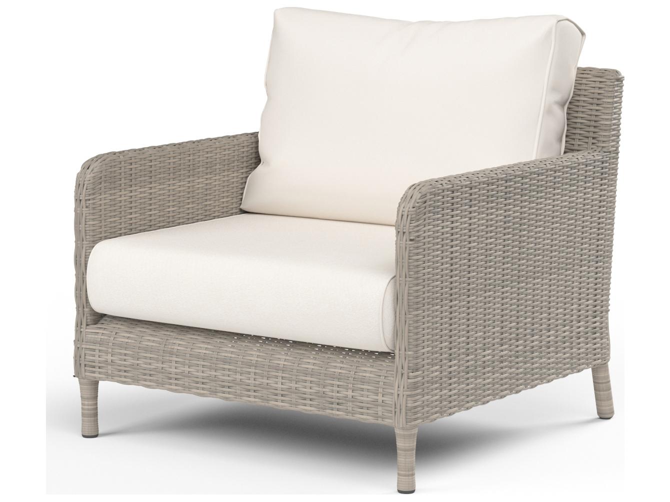 Sunset West Manhattan Wicker Outdoor Club Chair in Linen Canvas with Self Welt