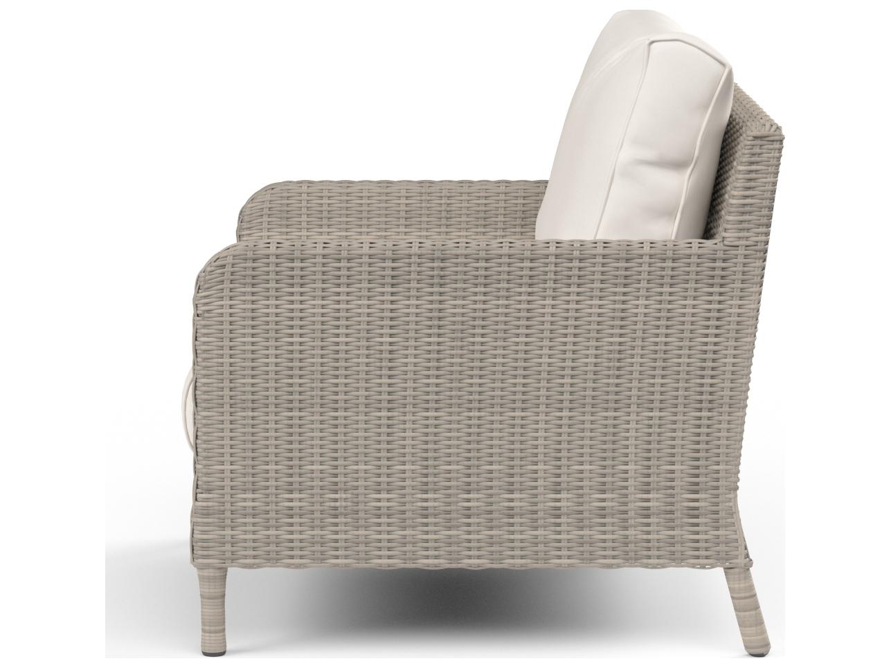 Sunset West Manhattan Wicker Outdoor Club Chair in Linen Canvas with Self Welt