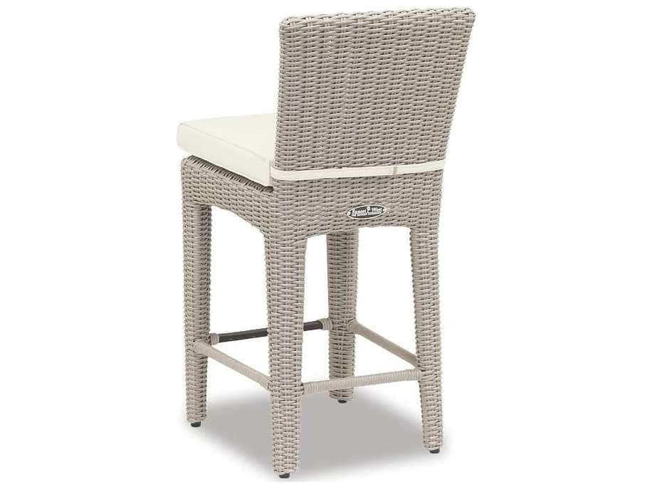 Sunset West Manhattan Wicker Patio Counter Stool in Linen Canvas with Self Welt