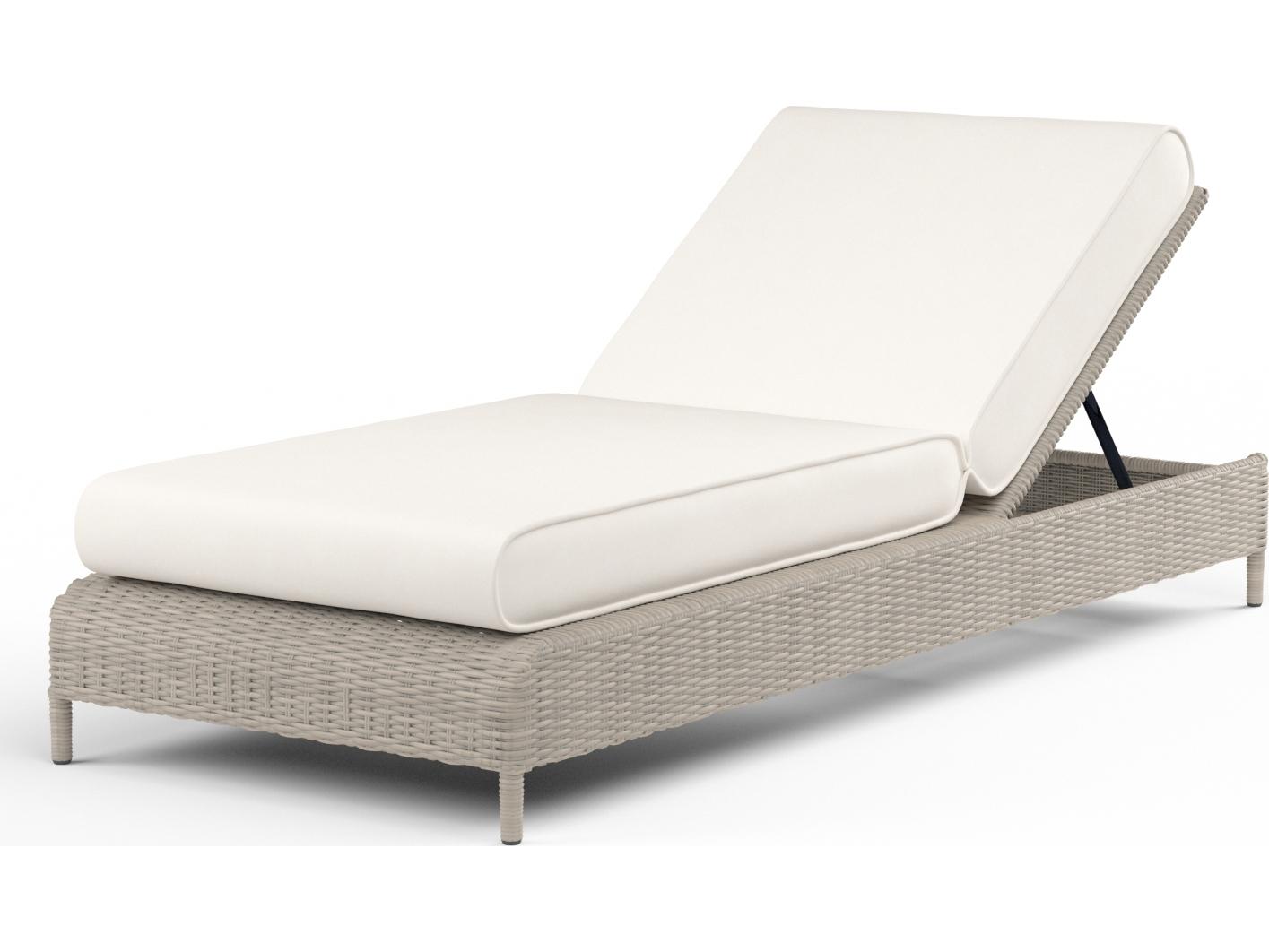 Sunset West Manhattan Wicker Adjustable Outdoor Patio Chaise in Linen Canvas with Self Welt