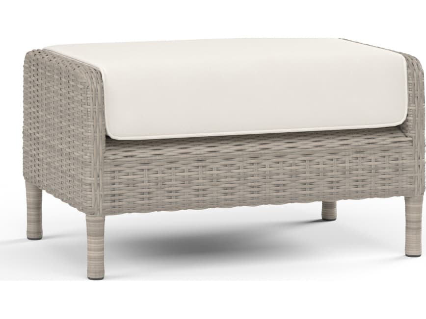 Sunset West Manhattan Wicker Outdoor Ottoman in Linen Canvas with Self Welt