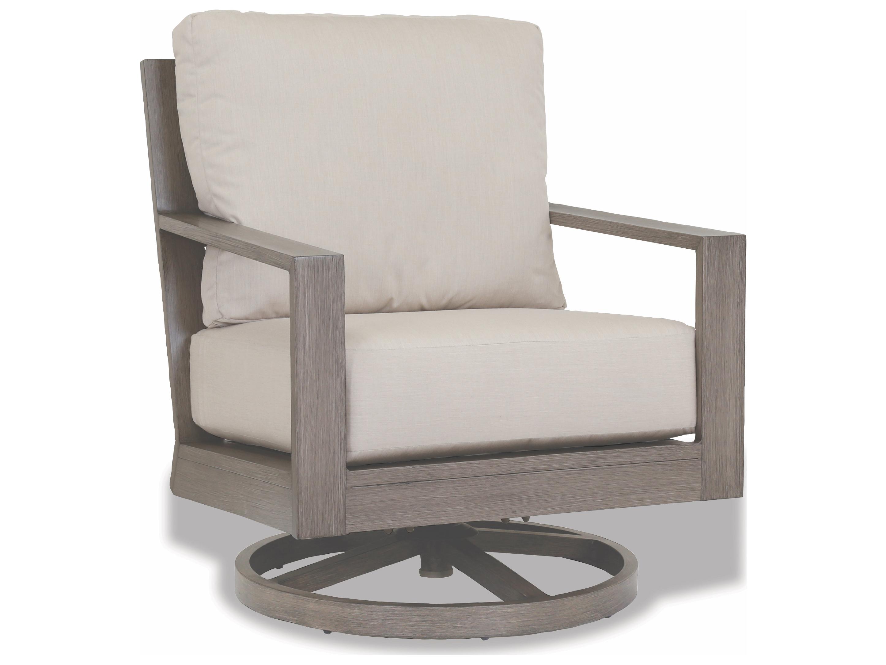 Sunset West Laguna Aluminum Driftwood Swivel Outdoor Lounge Chair in Canvas Flax