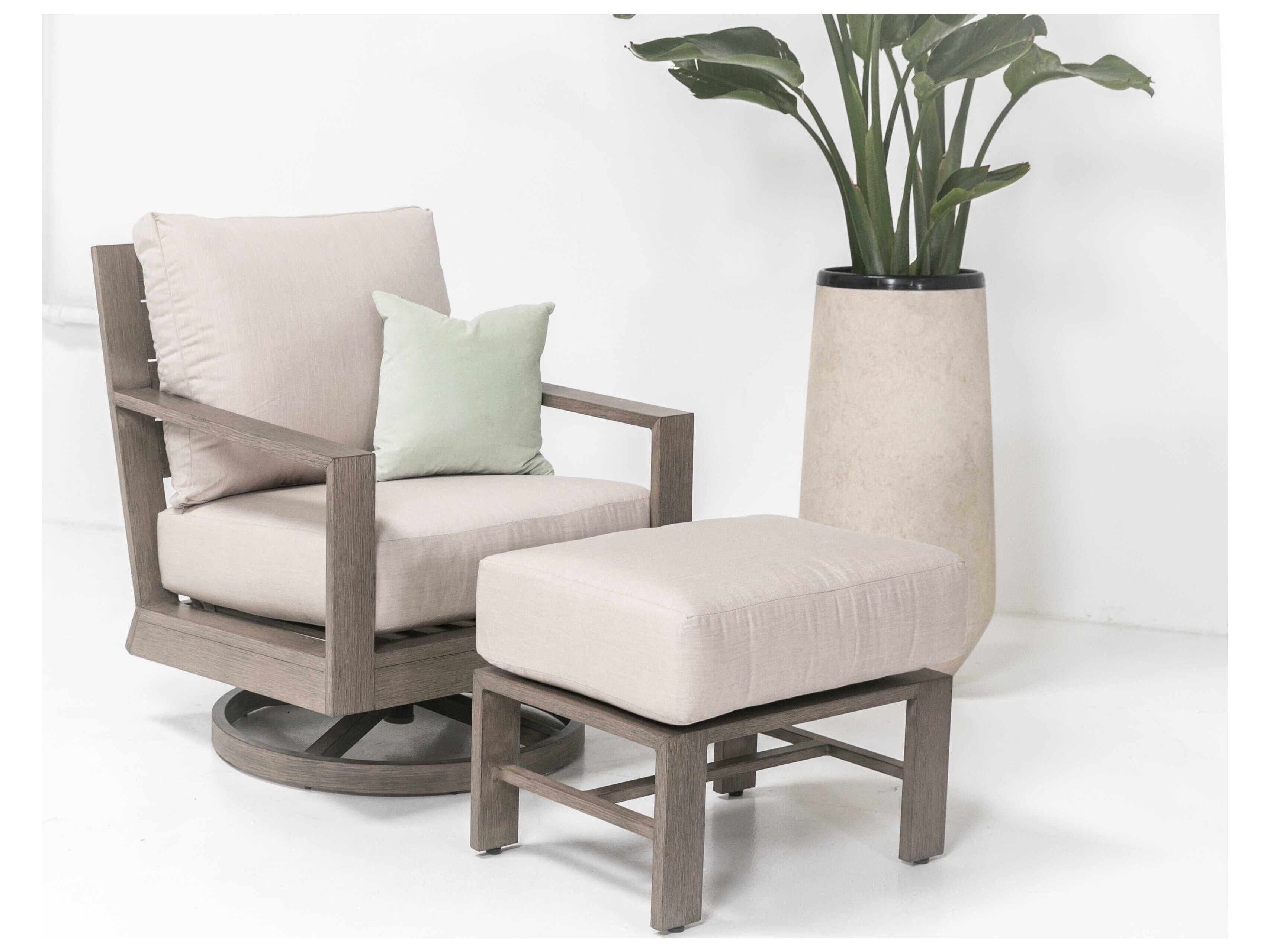 Sunset West Laguna Light Wood Aluminum Cushion Ottoman