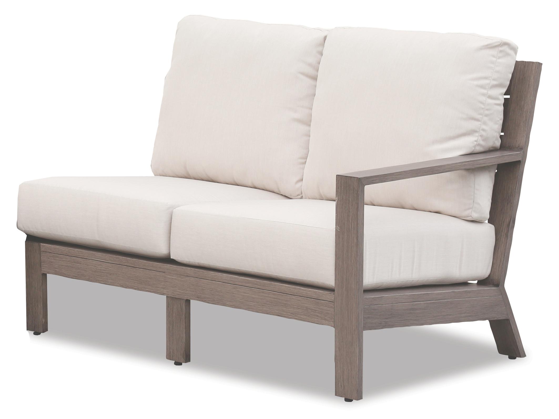 Sunset West Laguna Aluminum Brushed Driftwood Right Arm Outdoor Patio Loveseat in Canvas Flax