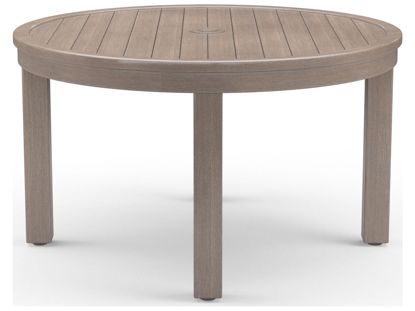 Sunset West Laguna Aluminum Driftwood Round Patio Dining Table with Umbrella Hole