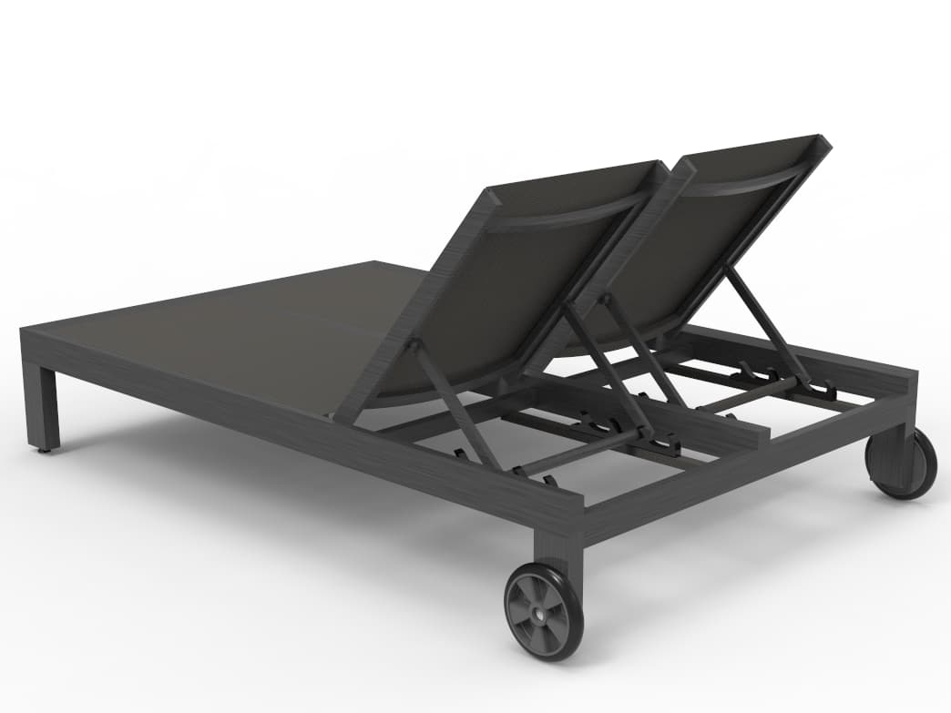 Sunset West Redondo Aluminum Slate Sling Double Outdoor Patio Chaise Lounge with Textilene Cast Silver