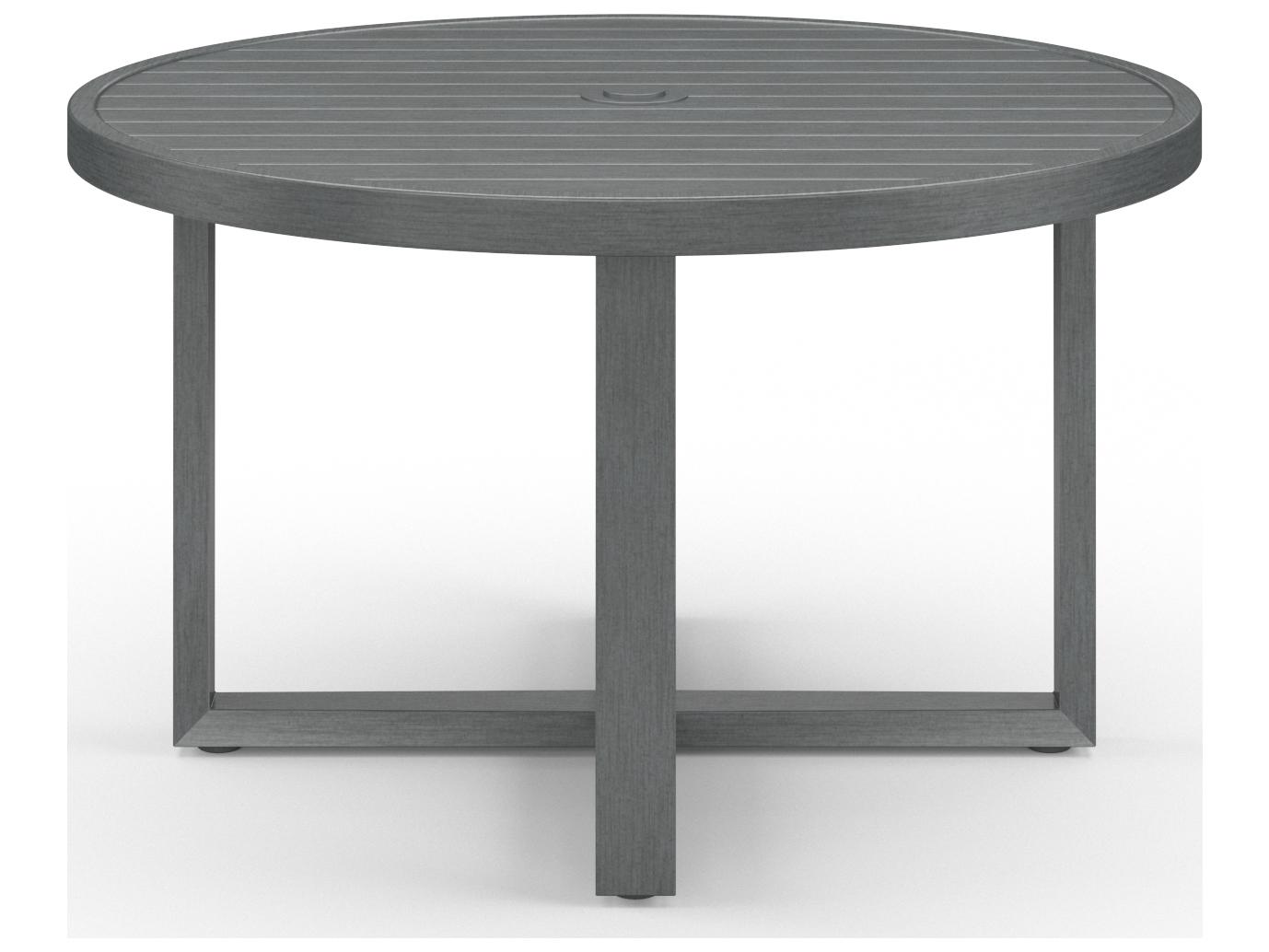 Sunset West Redondo Aluminum Slate Round Patio Dining Table with Umbrella Hole