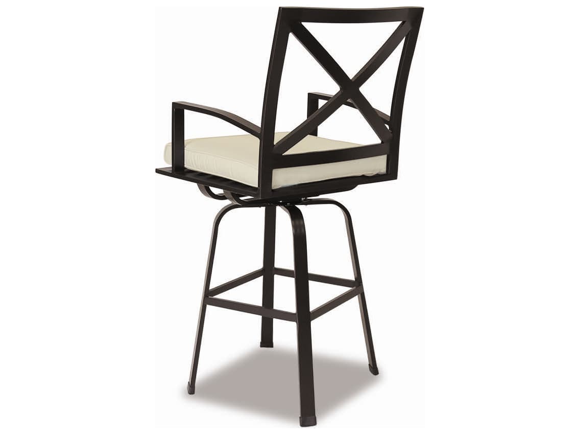 Sunset West La Jolla Aluminum Espresso Swivel Patio Bar Stool in Canvas Flax with Self Welt