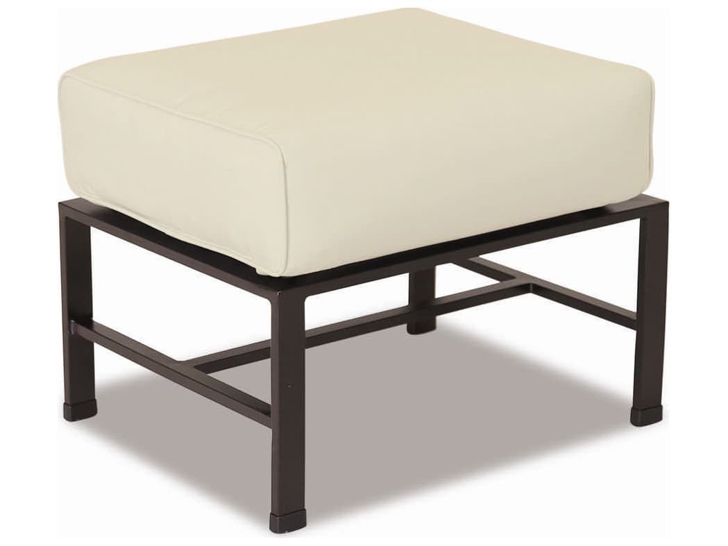 Sunset West La Jolla Aluminum Espresso Outdoor Ottoman in Canvas Flax with Self Welt