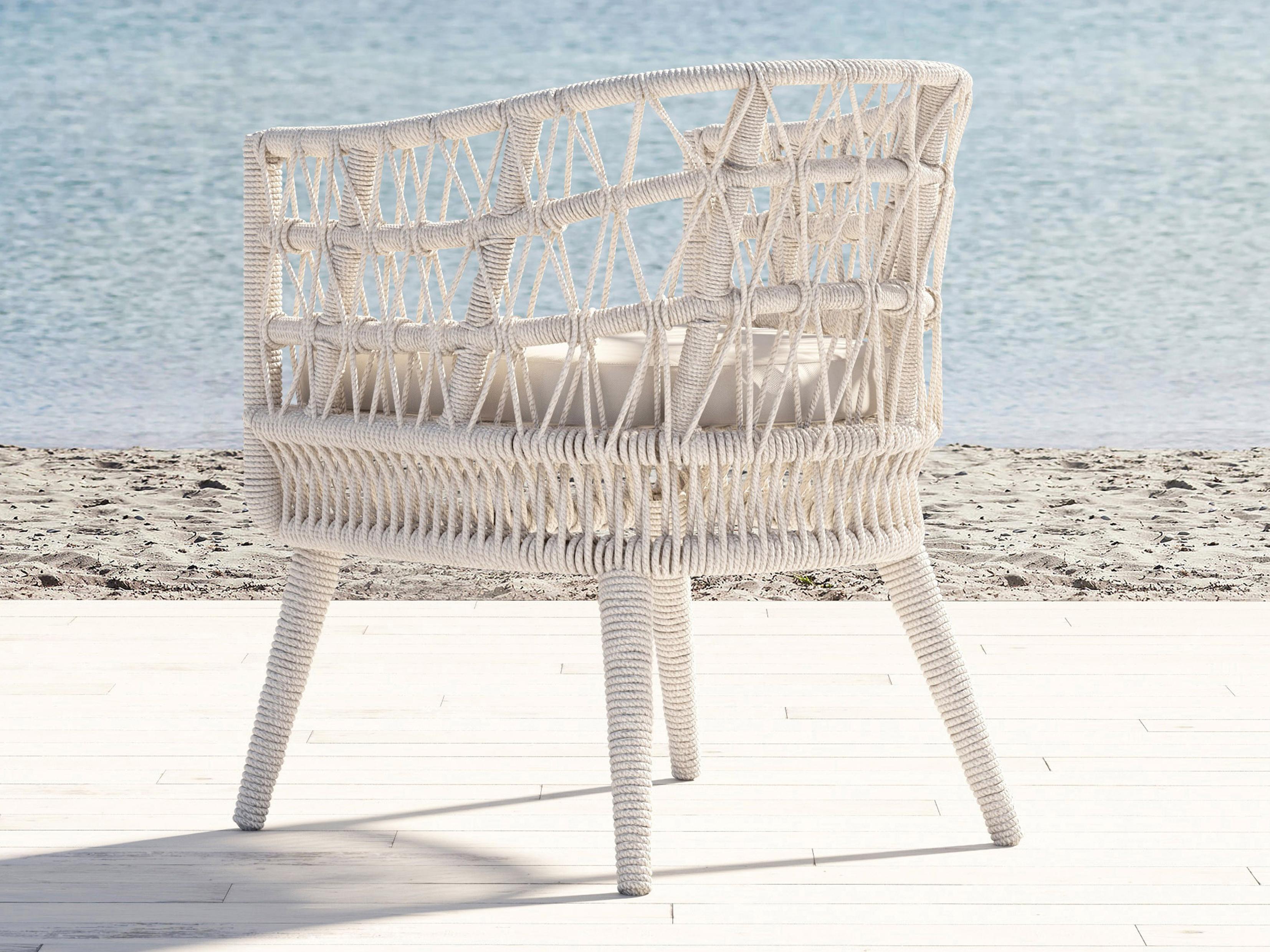 Sunset West Dana Wicker Cushion Dining Chair in Linen Canvas with Self Welt
