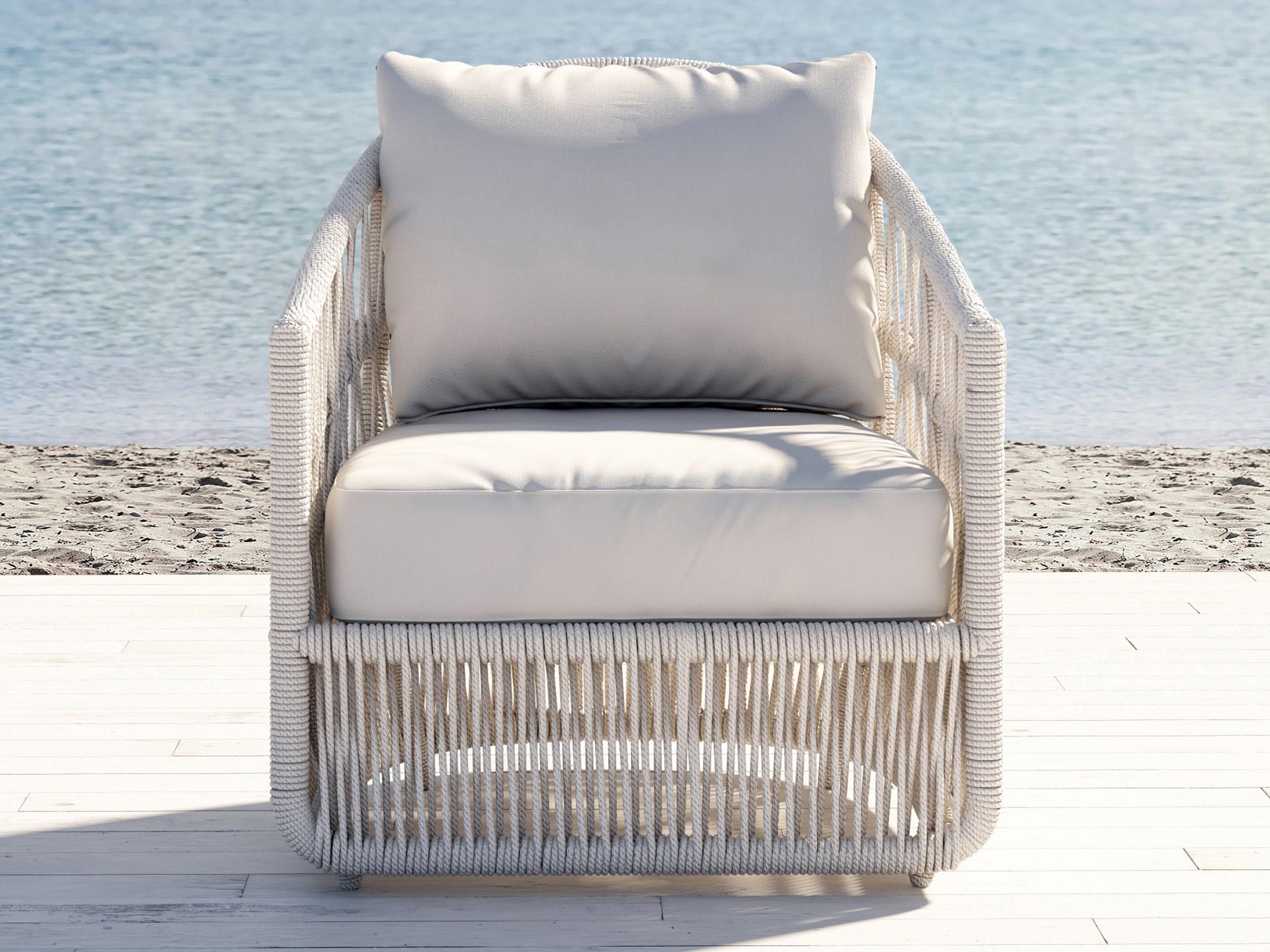 Sunset West Dana Wicker Cushion Patio Lounge Chair in Linen Canvas with Self Welt