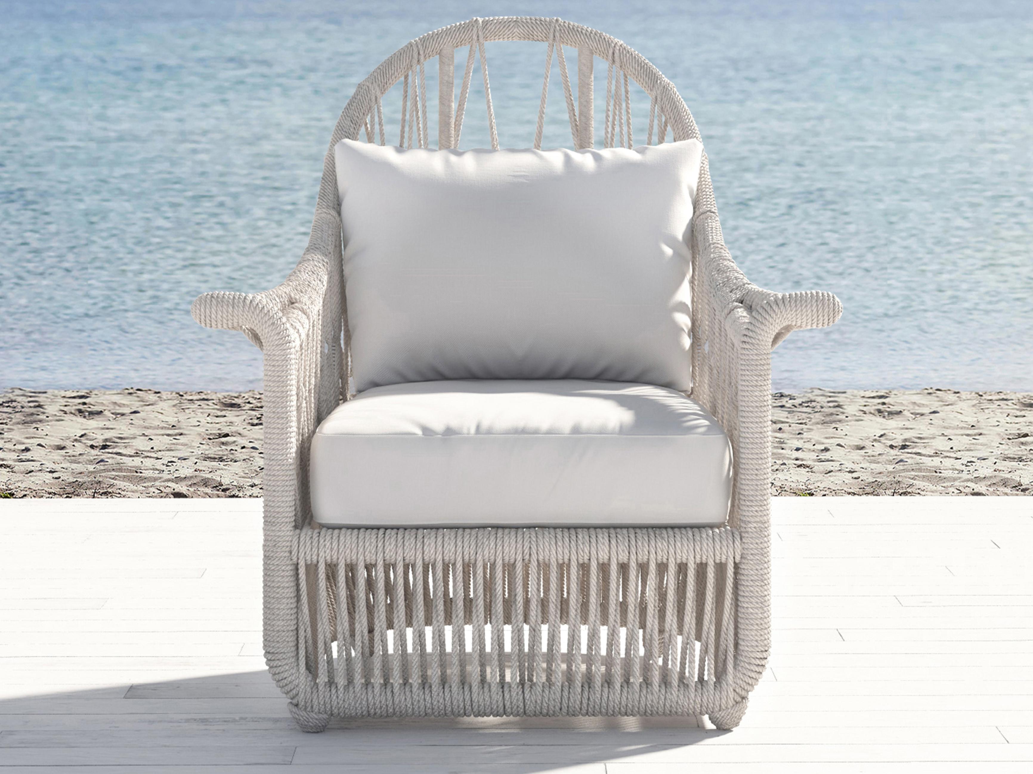 Sunset West Dana Wicker Cushion Outdoor Patio Lounge Chair in Linen Canvas with Self Welt