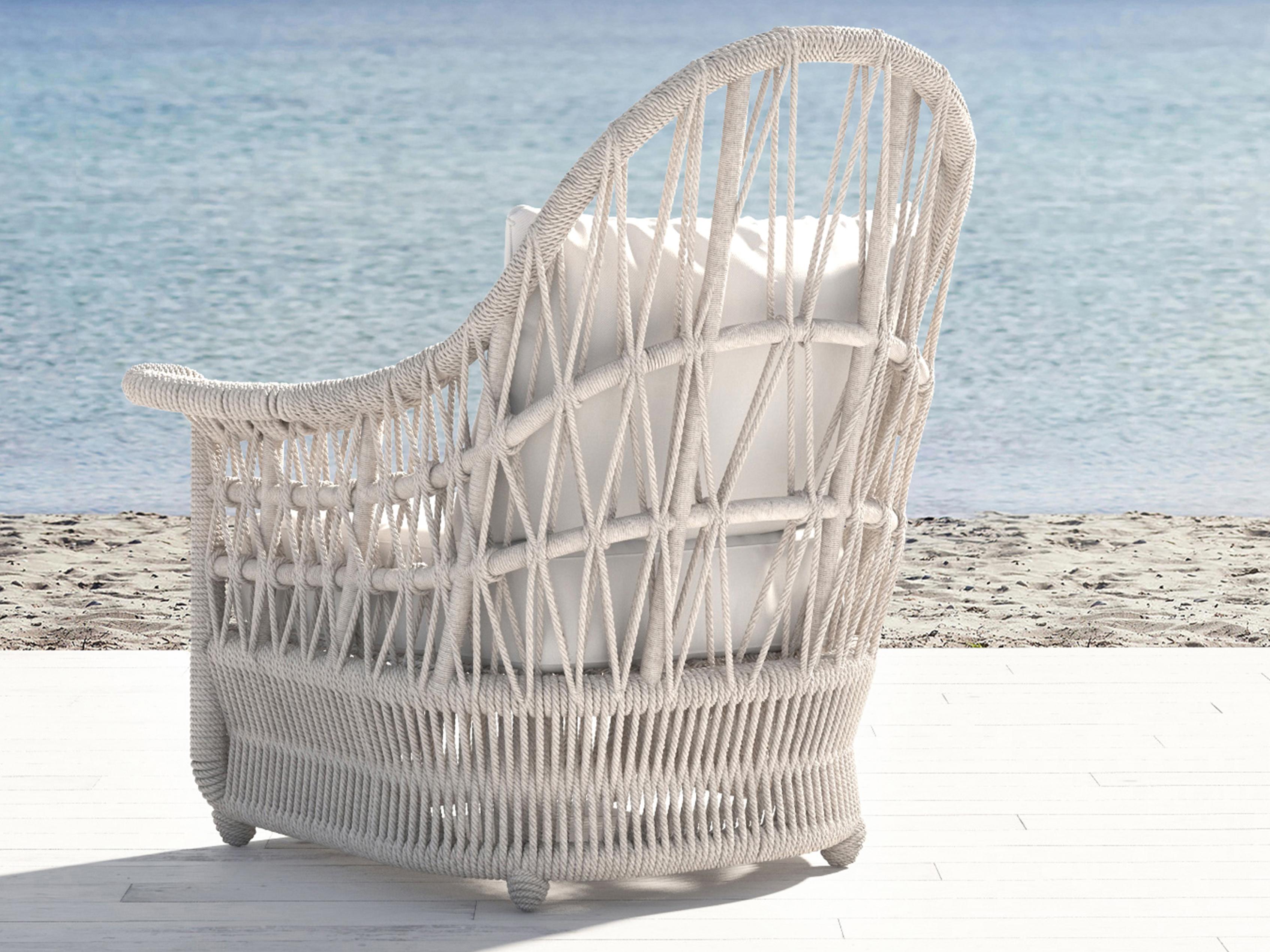 Sunset West Dana Wicker Cushion Outdoor Patio Lounge Chair in Linen Canvas with Self Welt