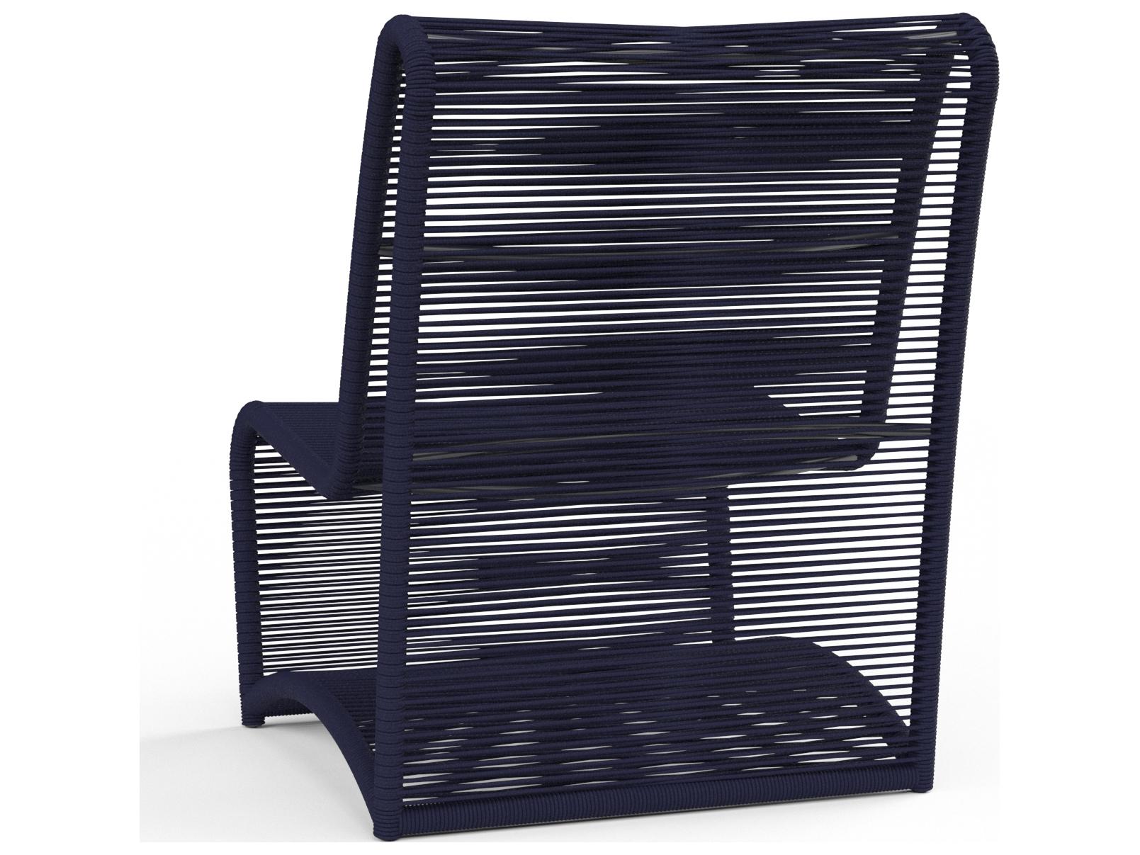 Sunset West The Marino Wicker Armless Outdoor Lounge Chair in Navy