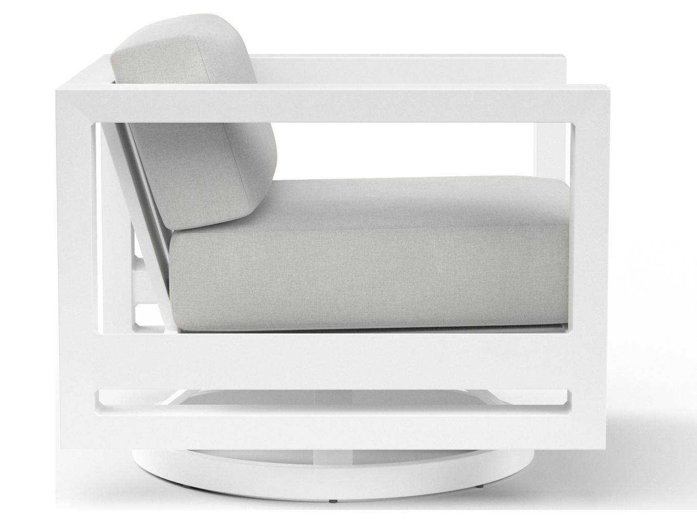 Sunset West Newport Aluminum Frost Swivel Outdoor Lounge Chair with cushions in Cast Silver