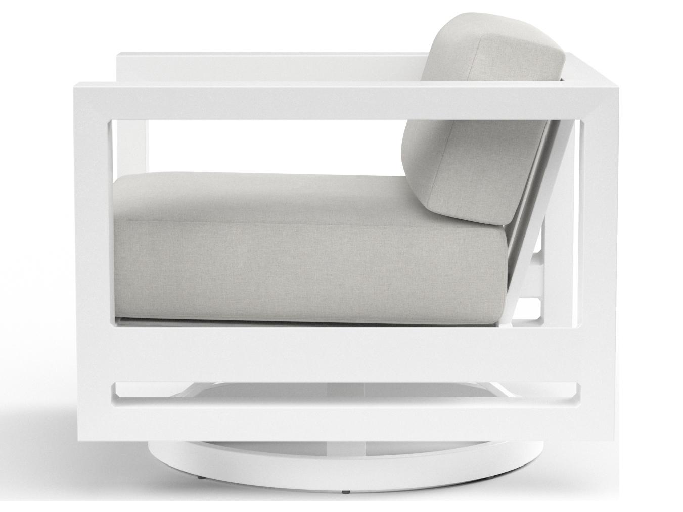 Sunset West Newport Aluminum Frost Swivel Outdoor Lounge Chair with cushions in Cast Silver