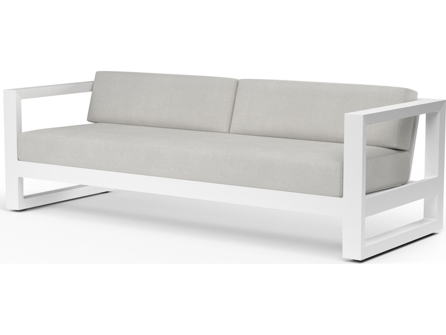 Sunset West Newport Frosted White Aluminum Outdoor Sofa in Cast Silver