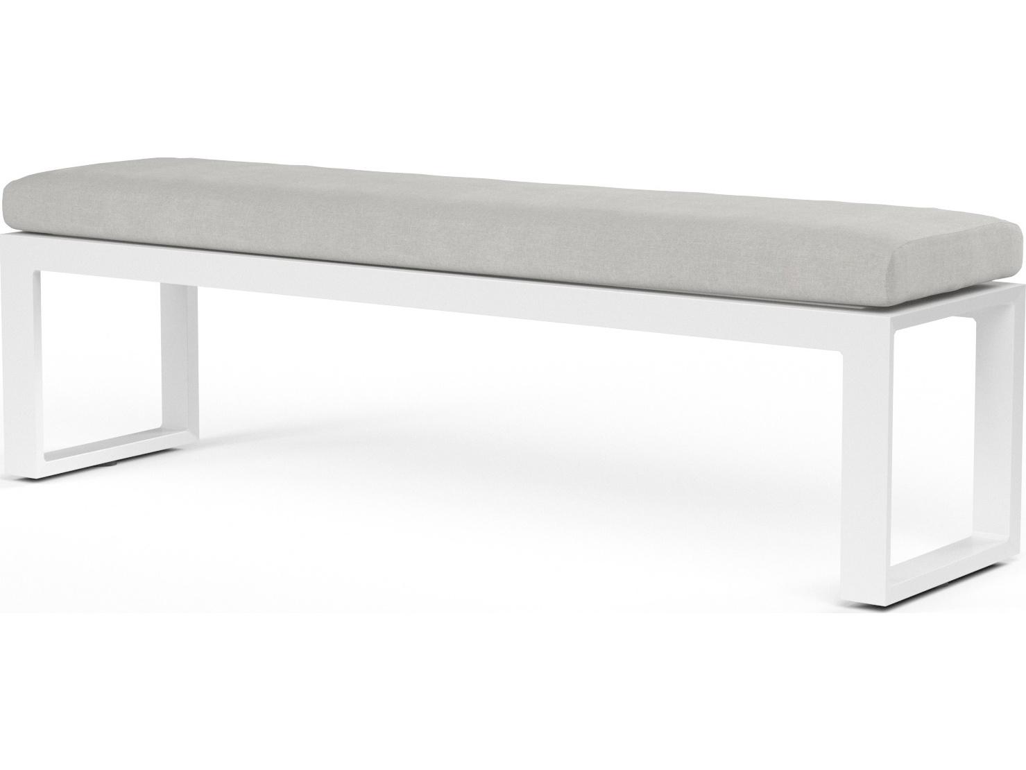 Sunset West Newport Frosted White Aluminum Cushion Outdoor Patio Bench in Cast Silver